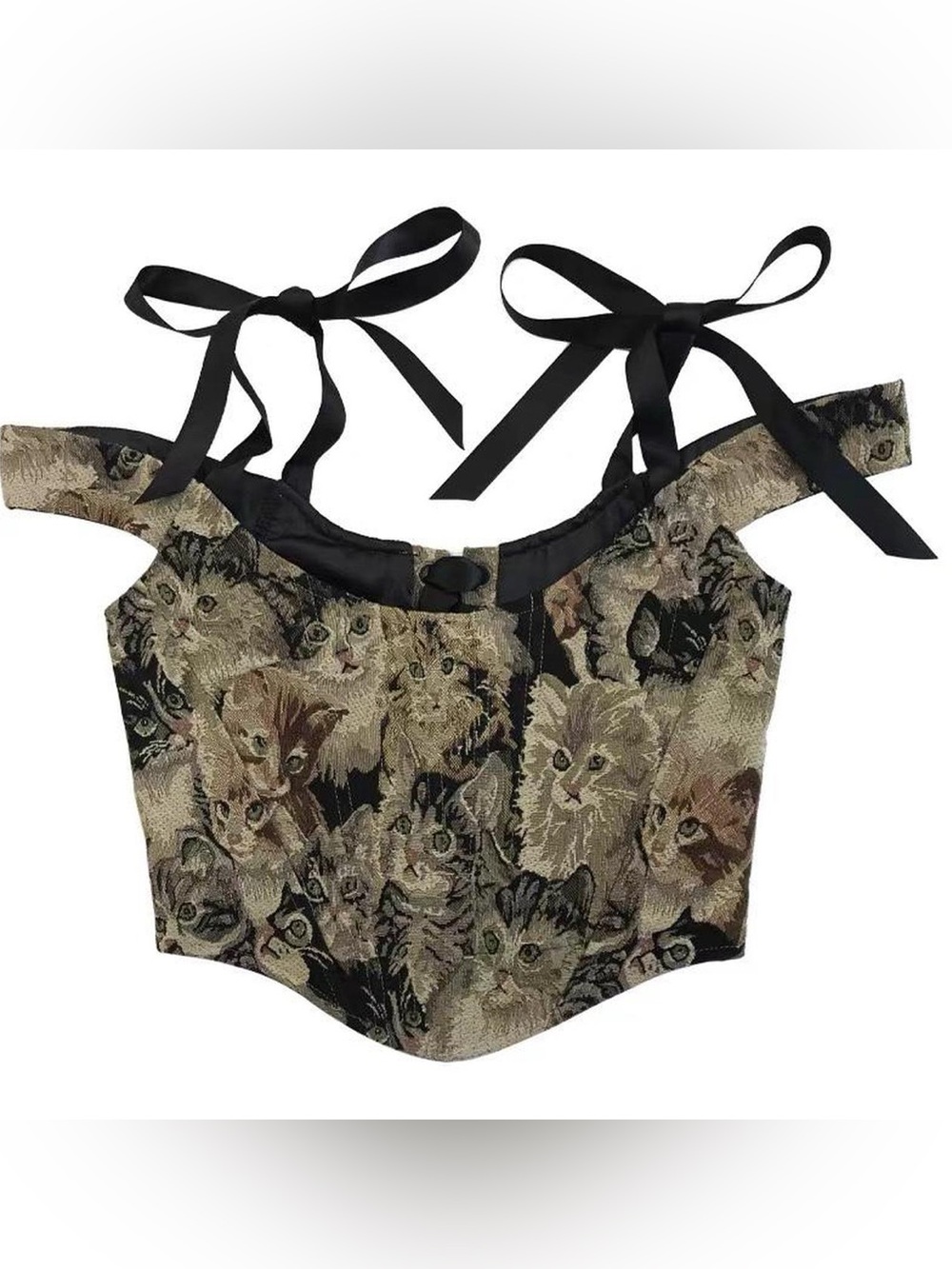 Tic Toc Cat Print Tapestry Corset Top Small